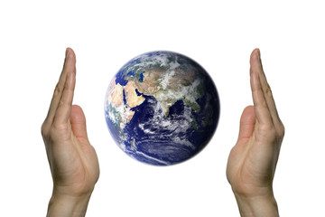 two hands holding the beatifull blue earth