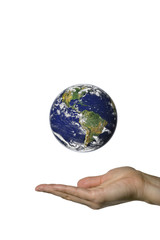 A hand showing the beautifull blue earth