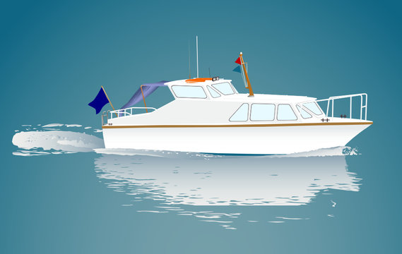 Small boat in movement. Vector. Detailed.