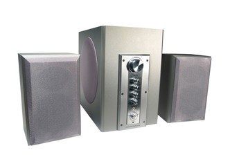 Obraz premium 2.1 home theatre sound system. Isolated on white.