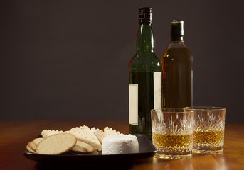 Scottish new year offering of whisky, oatcakes and shortbread