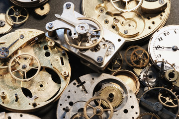 Old watch parts, cogs and gears.