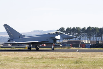 Eurofighter Typhoon F2 landing on runway.