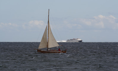 Fototapeta premium Sailboat and Ferry