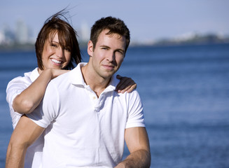 couple having fun on the beach 