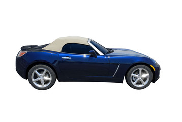 Fototapeta na wymiar Niebieski samochód sportowy roadster cabrio, samodzielnie na białym tle.