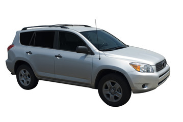 Silver SUV isolated on white. 