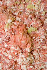 Texture of minced meat, fresh mince with garlic