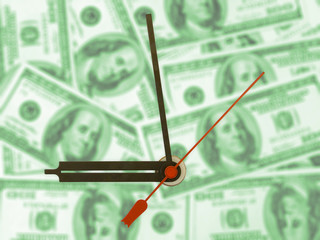 Time to work, clock-face and money background