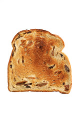 A slice of fruit toast, isolated on white.