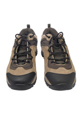 A pair of hiking boots over a white background