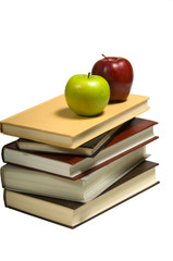 School books and apples