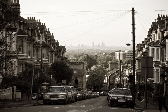 Houses in Crystal Palace with a view of City of London © boboling