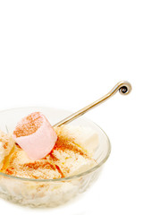 Ice-cream with marshmallow in crystal bowl shot on white 
