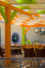 Restaurant's outside part with colorful roof