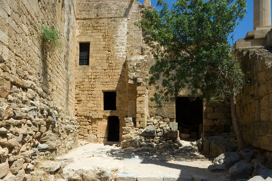 Ruins inside of the ancient Acropolis of Lindos, Rhodes, Greece