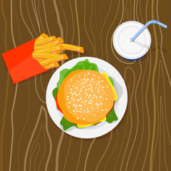 Burger, fries and drink