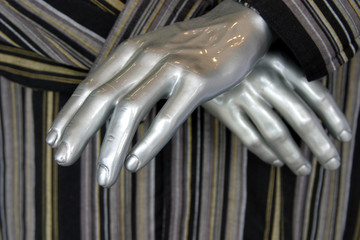 Artificial metallic hands, close up picture
