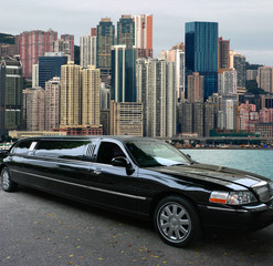 Naklejka premium Black limousine in Hong Kong