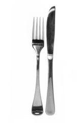 Knife and fork, isolated on white.