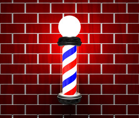 Barber pole on brick wall