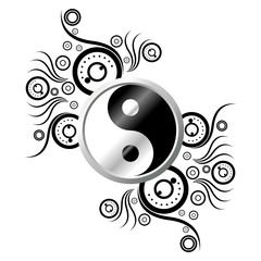 Yin and Yang symbol ornamented with abstract pattern