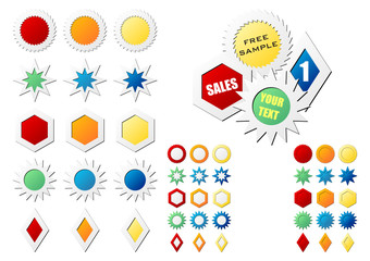 Star tags with different colors and shapes over white background