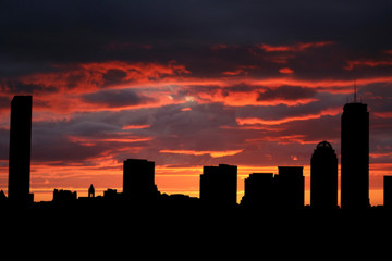 Boston skyline at sunset