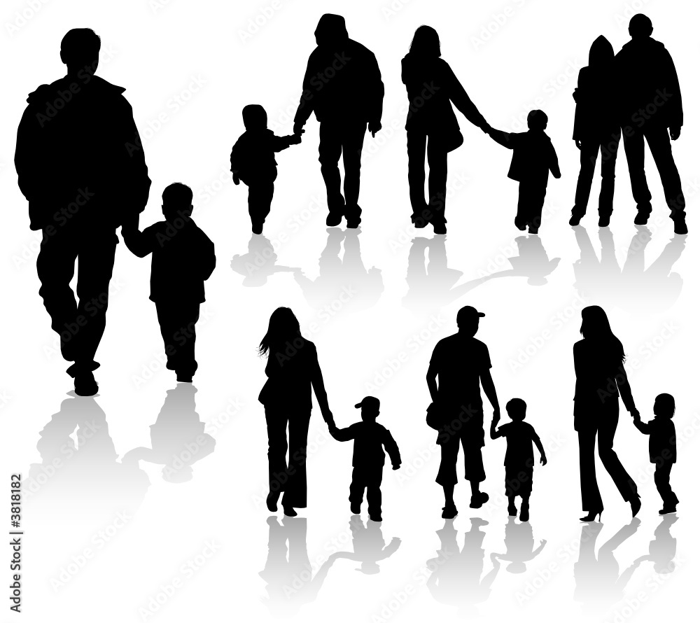 Poster Silhouettes of parents with children, vector illustration