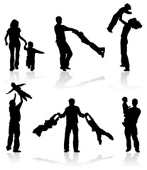 Silhouettes of parents with children, vector illustration