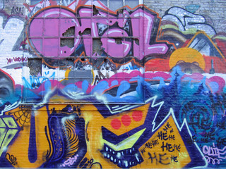 Graffiti on bricks wall in Christiania Copenhagen Denmark