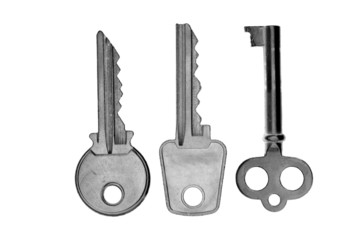 close-up of metal keys isolated on white background