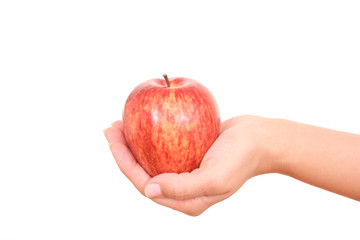 red apple in hand on white