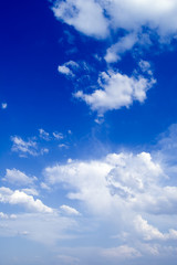 The blue sky and beautiful white clouds.