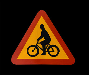red and yellow bicycle sign