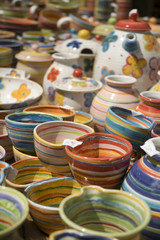 Set of colored handmade ceramics cups