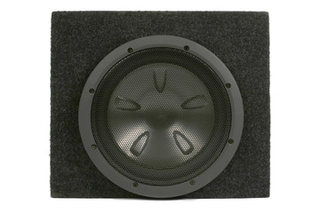 Black subwoofer. Isolated on white. Clipping path included
