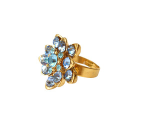 Blue diamond ring on white background