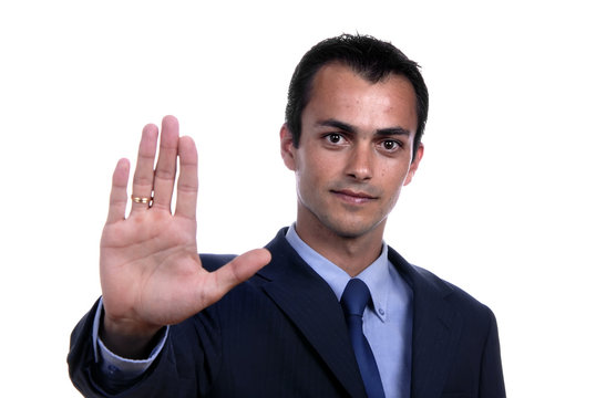 business man making stop. Focus on the head - Powered by Adobe