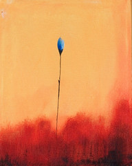 This is an abstract painting of a blue flower