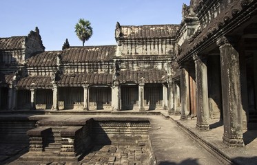 The Angkor wat carving architecture internal view.