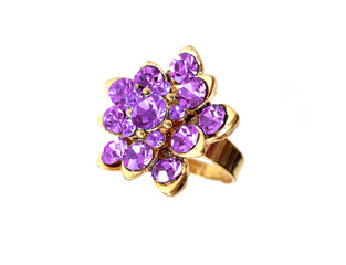 violet diamond ring on white background