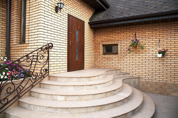 Main entrance in a modern brick cottage