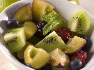 mixed fresh fruit in bowl close up