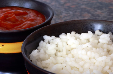 chinesse rice and hot spice sauce bowl
