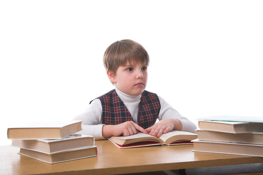 young studiing boy isolated on white backgroung