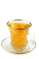 the tea with lemon in glass cup