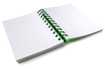 A spiral bound notebook with blank pages.