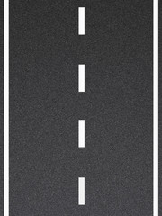 Computer generated road with white lines and asphalt texture.