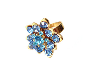 Blue diamond ring on white background